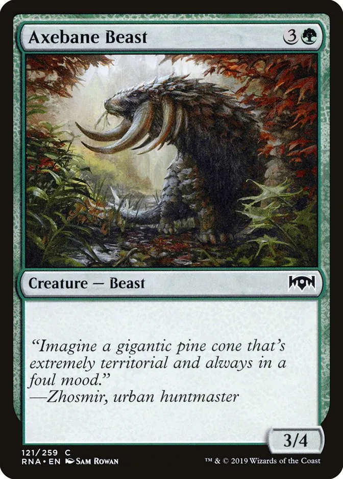 2019 Ravnica Allegiance Axebane Beast #121 common card image