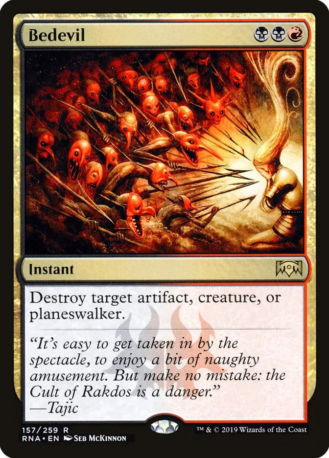 2019 Ravnica Allegiance Bedevil #157 rare card image