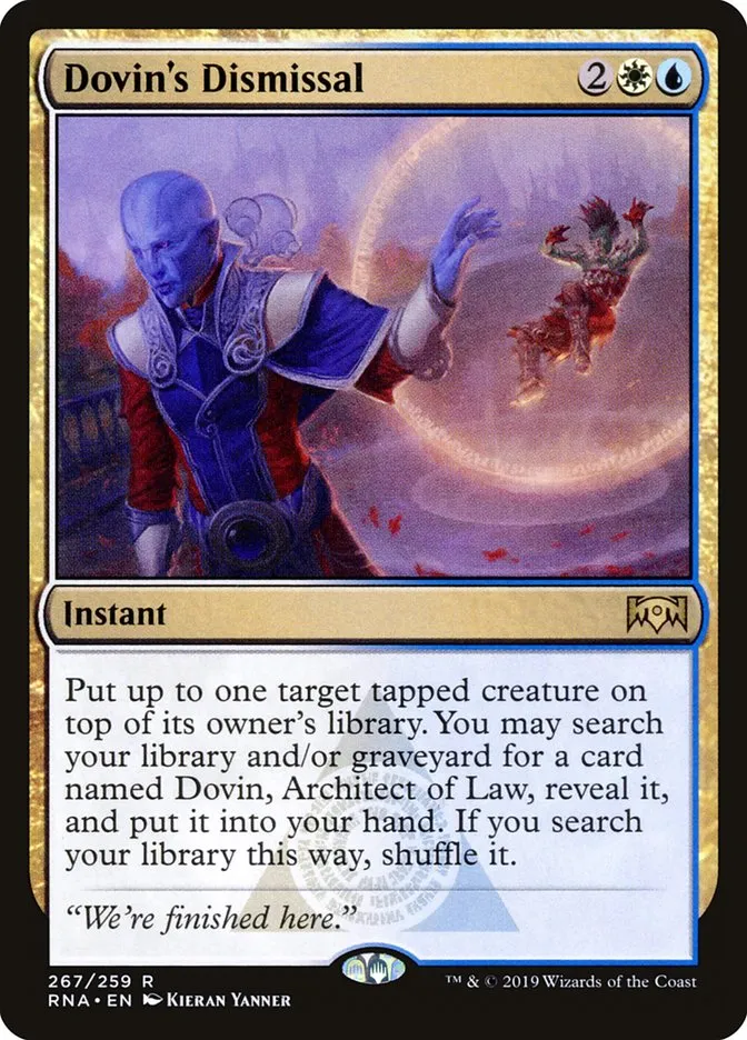 2019 Ravnica Allegiance Dovin's Dismissal #267 rare card image