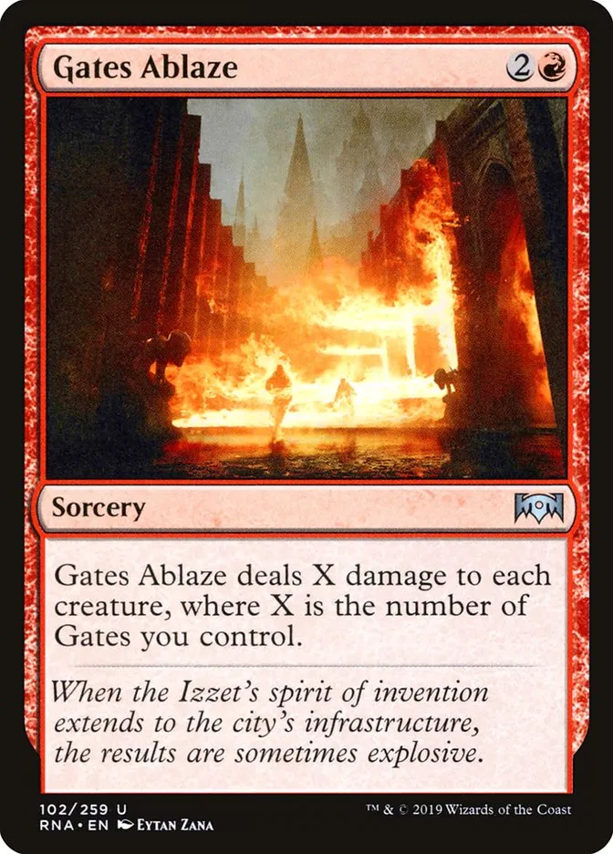 2019 Ravnica Allegiance Gates Ablaze #102 uncommon card image