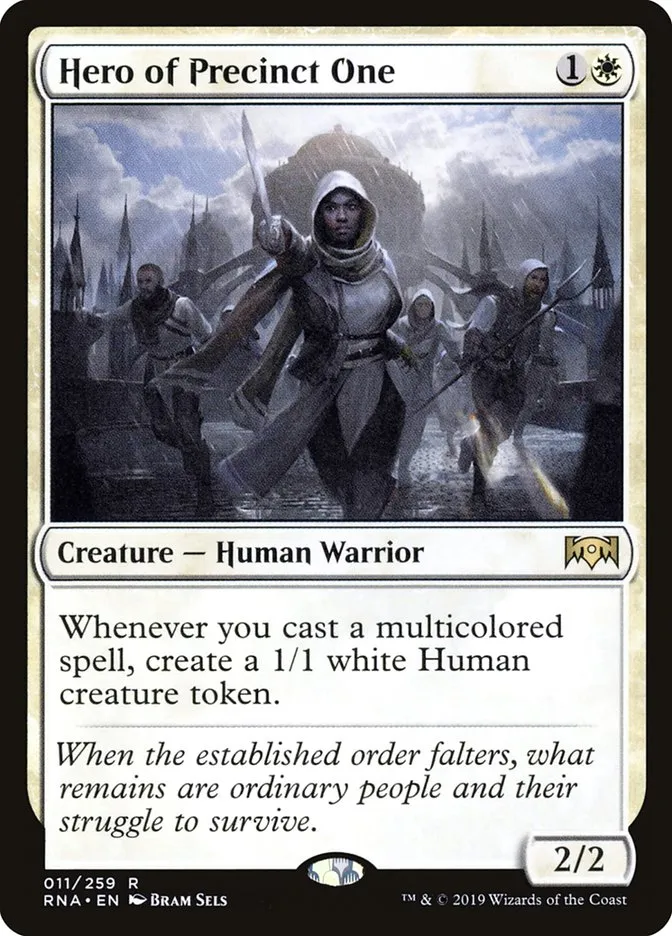 2019 Ravnica Allegiance Hero of Precinct One rare #11 rare card image