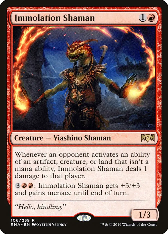 2019 Ravnica Allegiance Immolation Shaman #106 rare card image