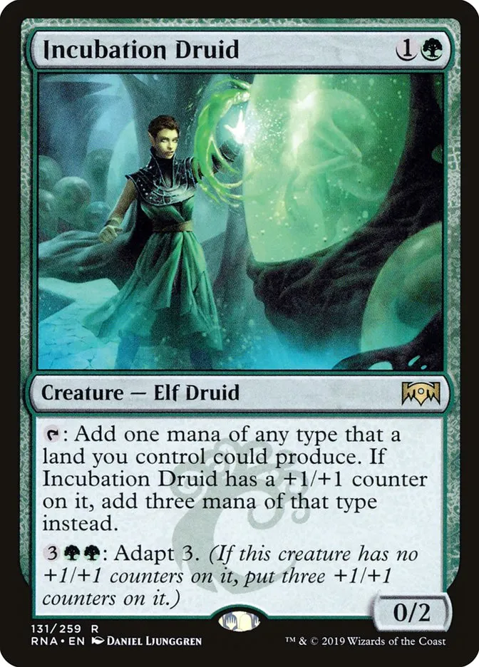 2019 Ravnica Allegiance Incubation Druid #131 rare card image