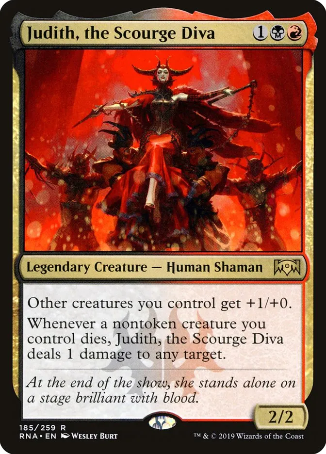 2019 Ravnica Allegiance Judith, the Scourge Diva #185 rare card image