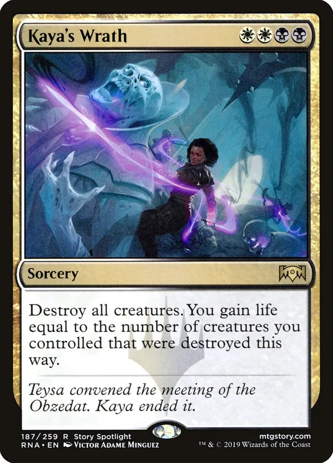2019 Ravnica Allegiance Kaya's Wrath #187 rare card image