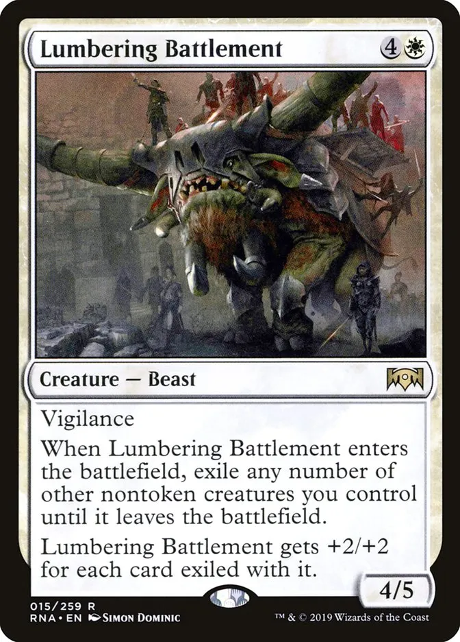 2019 Ravnica Allegiance Lumbering Battlement rare #15 rare card image
