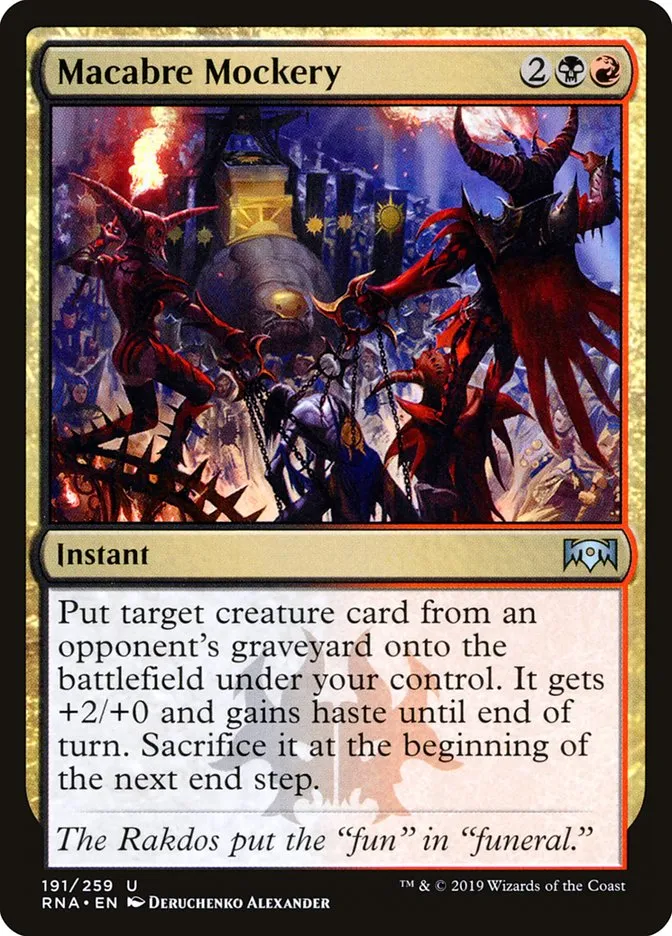 2019 Ravnica Allegiance Macabre Mockery #191 uncommon card image