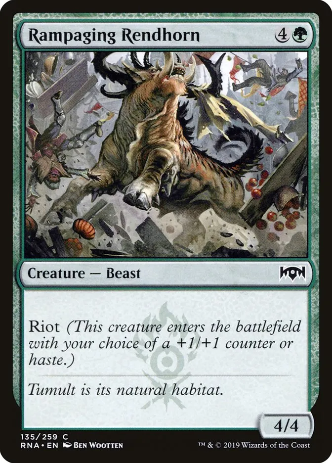 2019 Ravnica Allegiance Rampaging Rendhorn #135 common card image