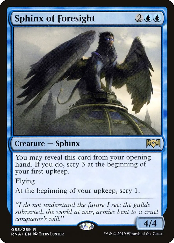 2019 Ravnica Allegiance Sphinx of Foresight #55 rare card image