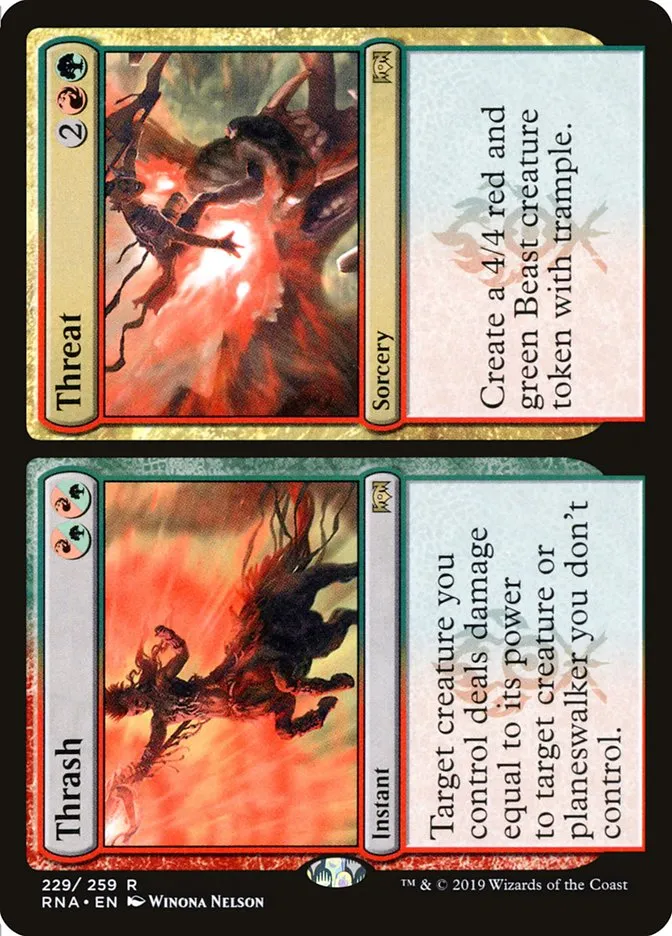 2019 Ravnica Allegiance Thrash // Threat #229 rare card image