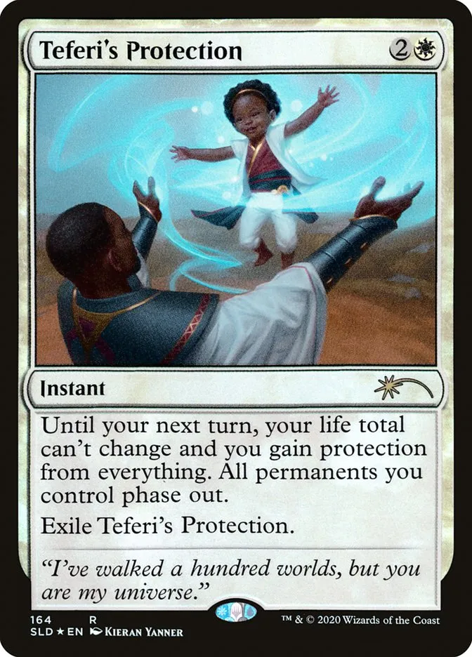 2019 Secret Lair Drop Teferi's Protection #164 rare card image