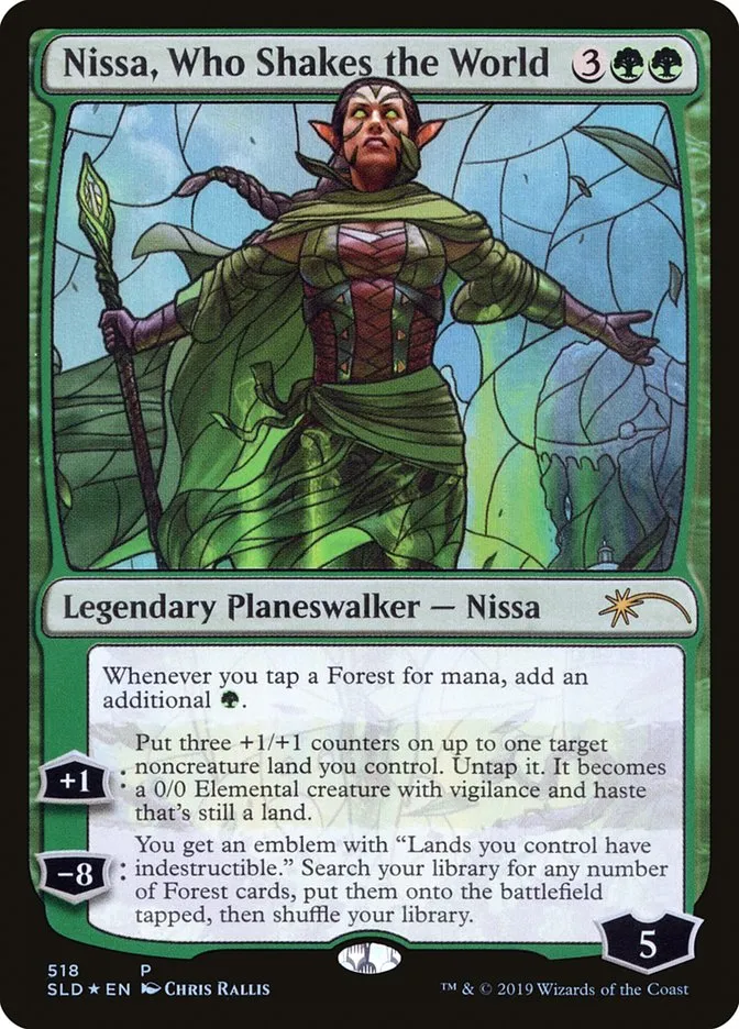 2019 Secret Lair Drop Nissa, Who Shakes the World #518 rare card image