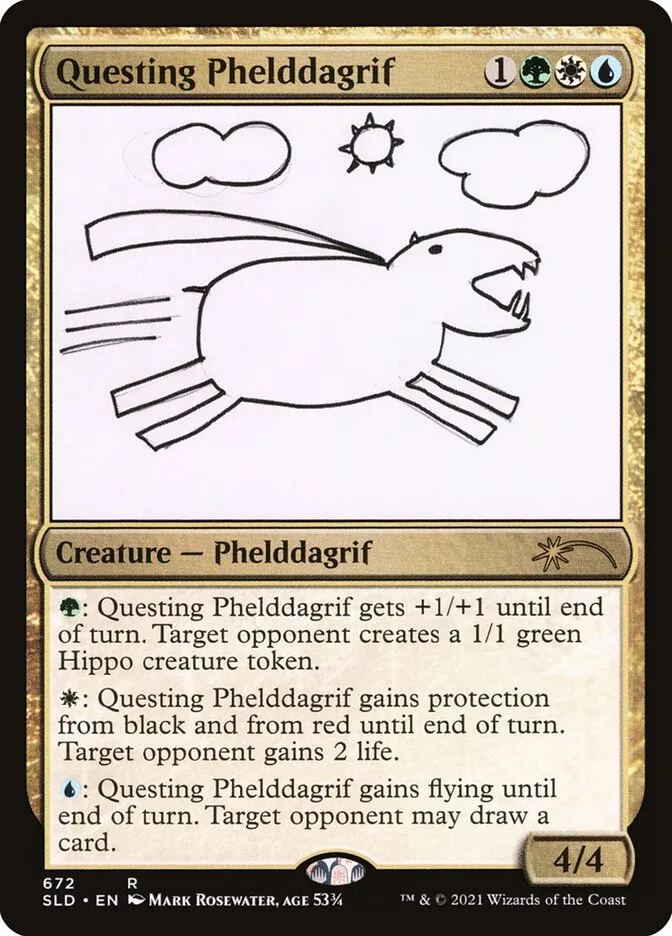 2019 Secret Lair Drop Questing Phelddagrif #672 rare card image