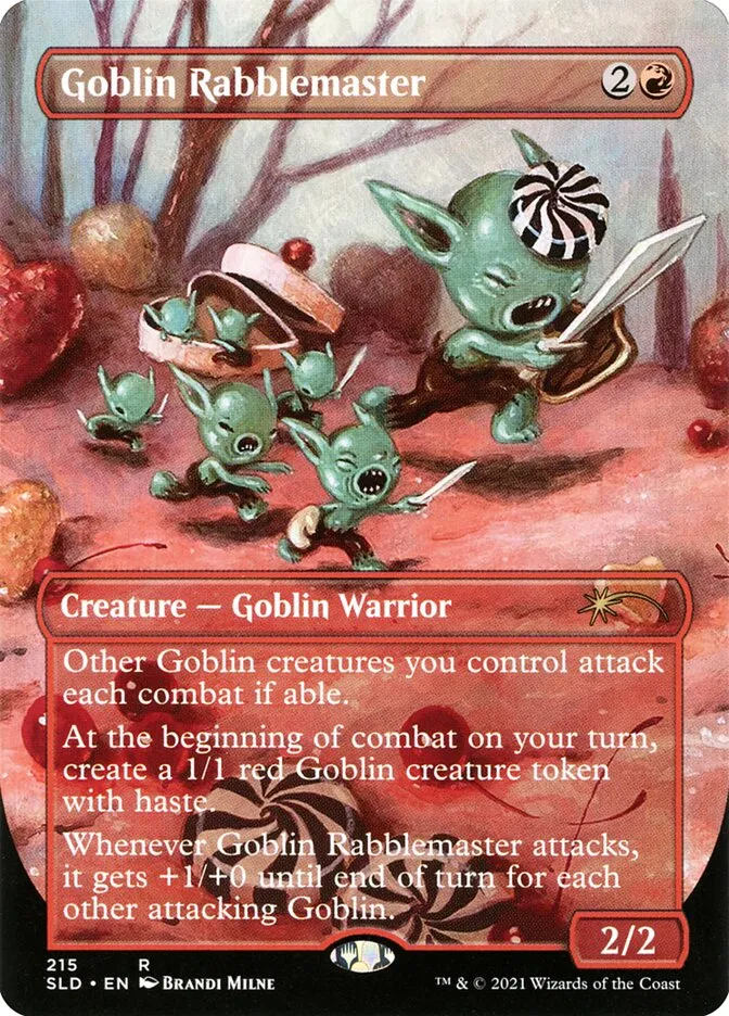 2019 Secret Lair Drop Goblin Rabblemaster [Borderless Foil] rare #215 rare card image