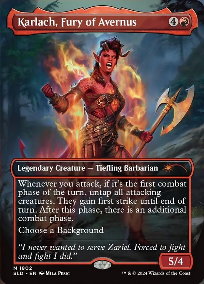 2019 Secret Lair Drop Karlach, Fury of Avernus [Rainbow Foil] mythic #1802 mythic card image