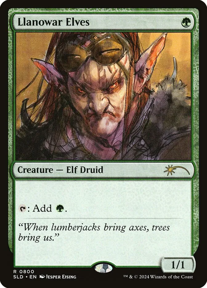 2019 Secret Lair Drop Llanowar Elves #800 rare card image