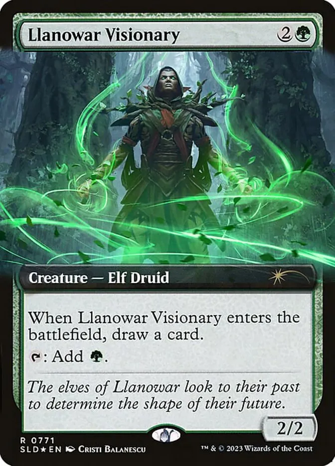 2019 Secret Lair Drop Llanowar Visionary [Rainbow Foil Extended Art] rare #771 rare card image