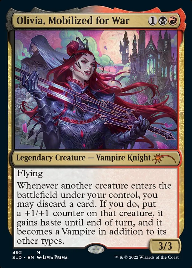 2019 Secret Lair Drop Olivia, Mobilized for War [Foil] mythic #492 mythic card image