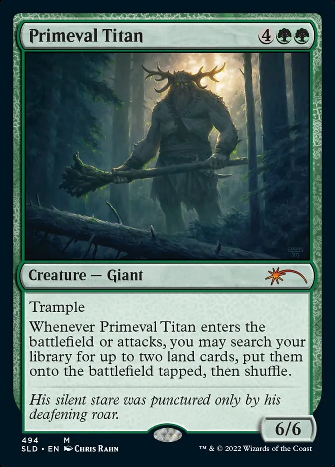 2019 Secret Lair Drop Primeval Titan [Foil] mythic #494 mythic card image