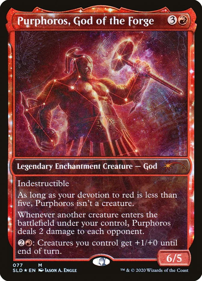 2019 Secret Lair Drop Purphoros, God of the Forge mythic #77 mythic card image
