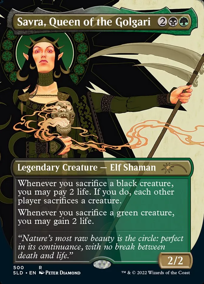 2019 Secret Lair Drop Savra, Queen of the Golgari #500 rare card image
