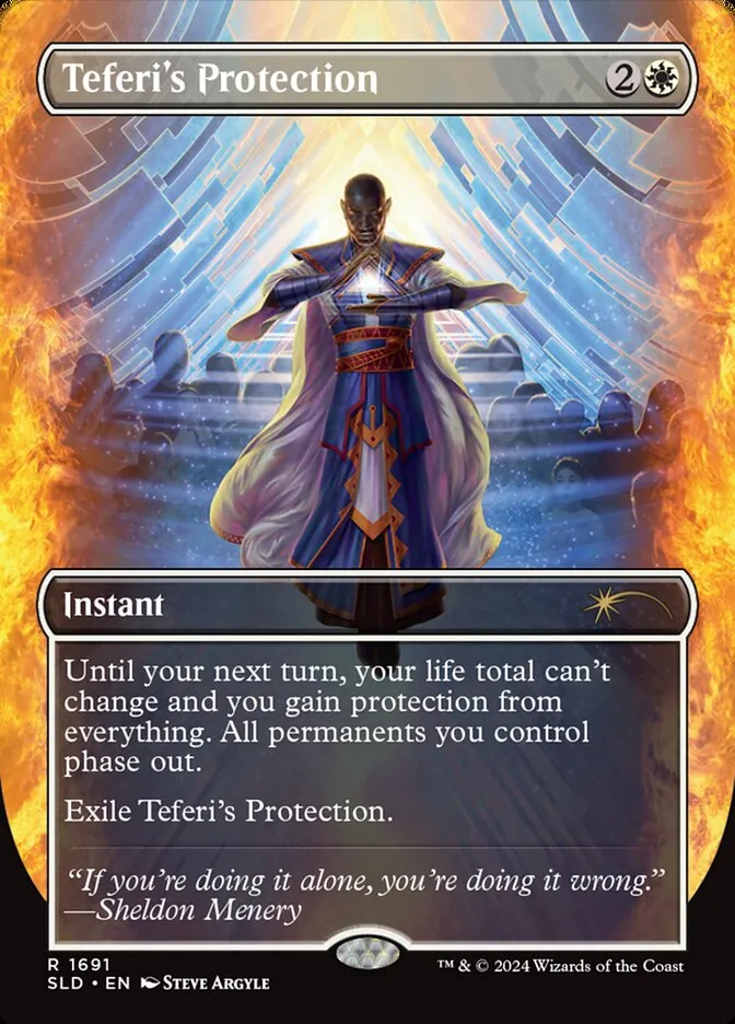2019 Secret Lair Drop Teferi's Protection #1691 rare card image