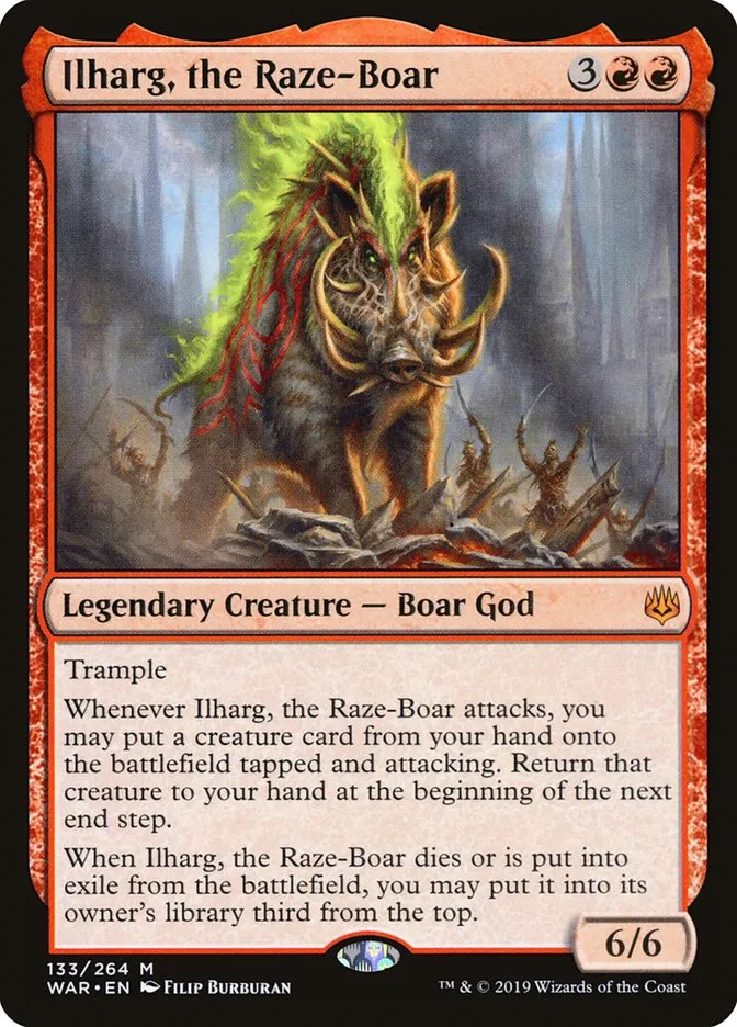 2019 War of the Spark Ilharg, the Raze-Boar #133 mythic card image