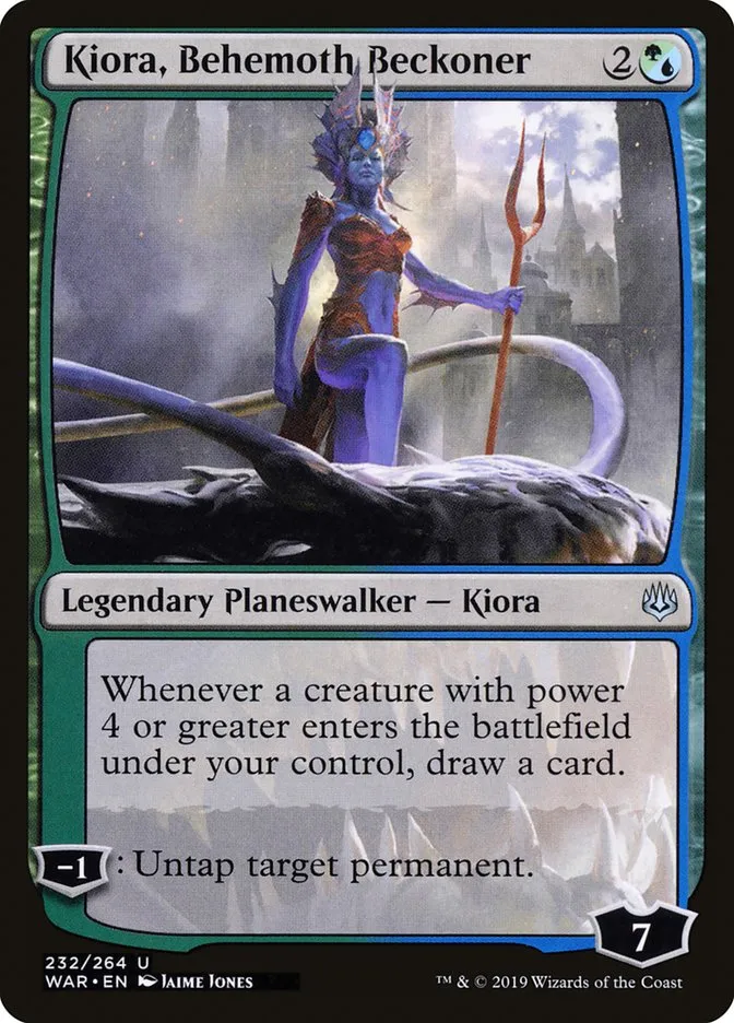 2019 War of the Spark Kiora, Behemoth Beckoner #232 uncommon card image