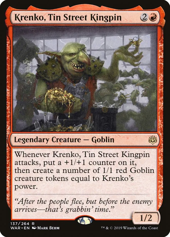 2019 War of the Spark Krenko, Tin Street Kingpin #137 rare card image
