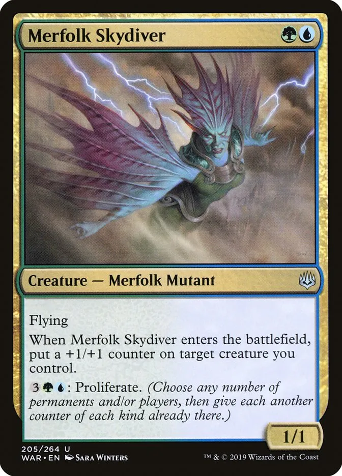 2019 War of the Spark Merfolk Skydiver #205 uncommon card image
