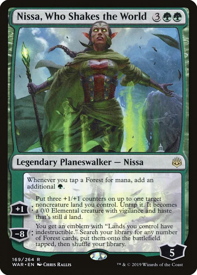 2019 War of the Spark Nissa, Who Shakes the World #169 rare card image