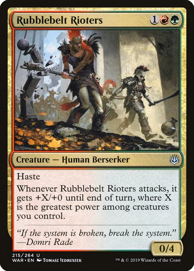 2019 War of the Spark Rubblebelt Rioters #215 uncommon card image