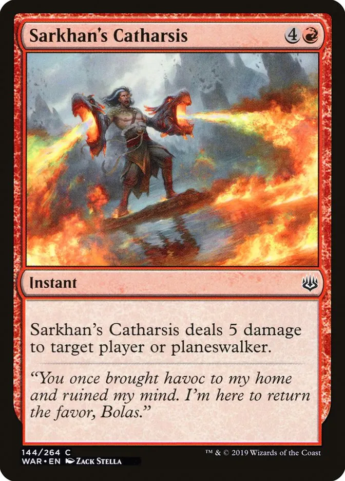 2019 War of the Spark Sarkhan's Catharsis #144 common card image