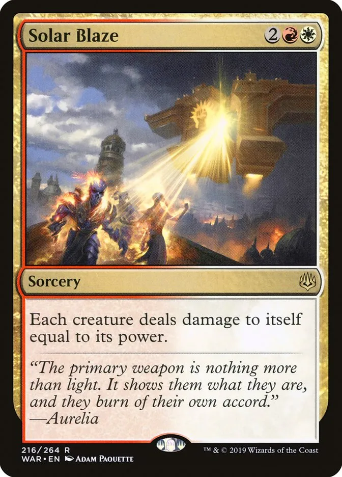 2019 War of the Spark Solar Blaze #216 rare card image