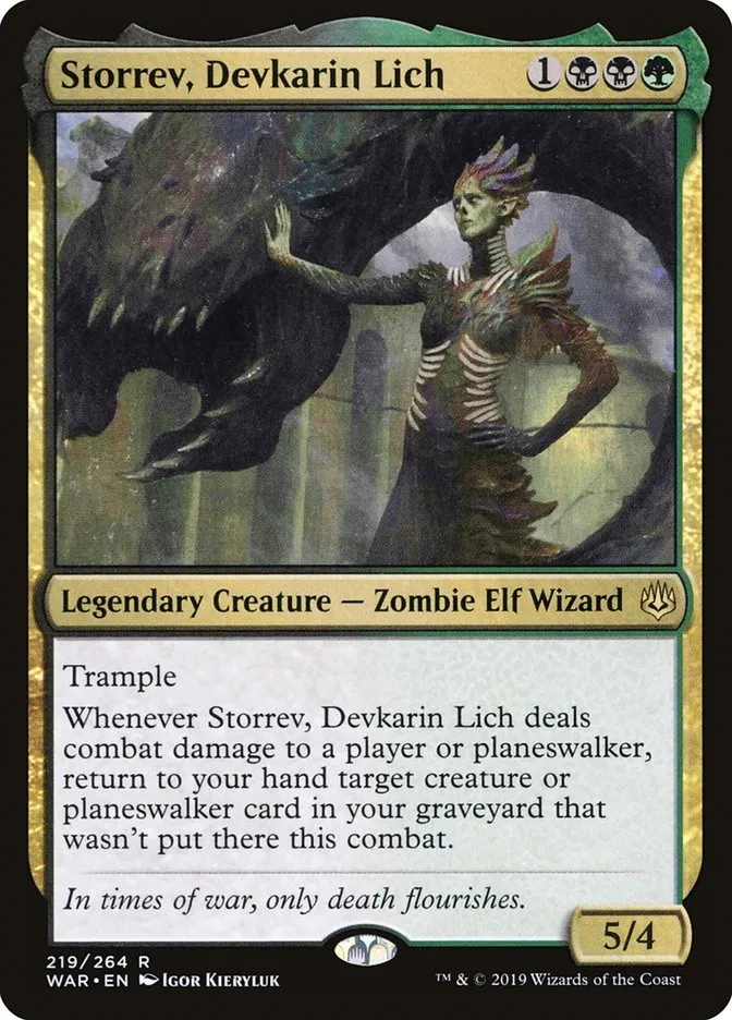 2019 War of the Spark Storrev, Devkarin Lich #219 rare card image