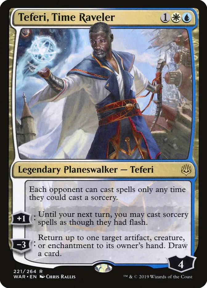 2019 War of the Spark Teferi, Time Raveler #221 rare card image