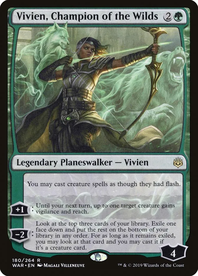 2019 War of the Spark Vivien, Champion of the Wilds #180 rare card image