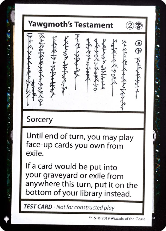 2019 Mystery Booster Playtest Cards 2019 Yawgmoth's Testament rare #52 unlisted card image