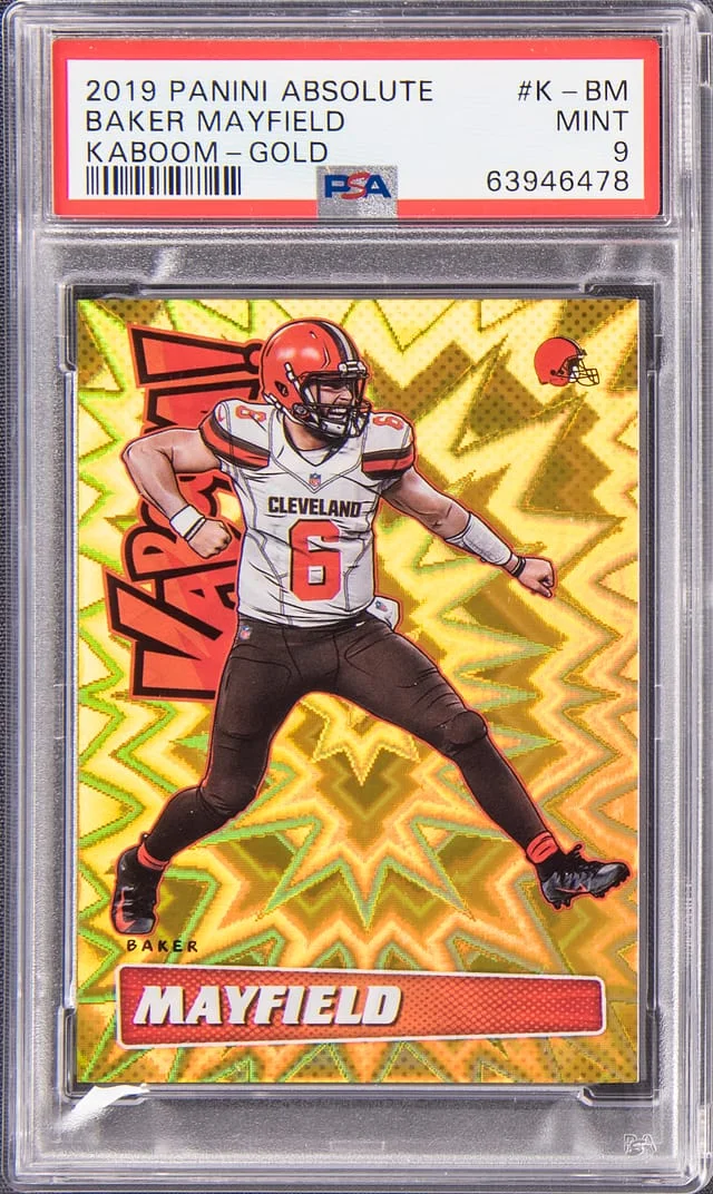 2019 Panini Absolute Baker Mayfield KABOOM! Gold #K-BM card image