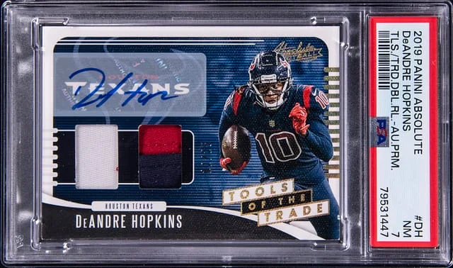 2019 Panini Absolute De Andre Hopkins Tools of the Trade Double Relic Autograph Prime #TTD-DH card image