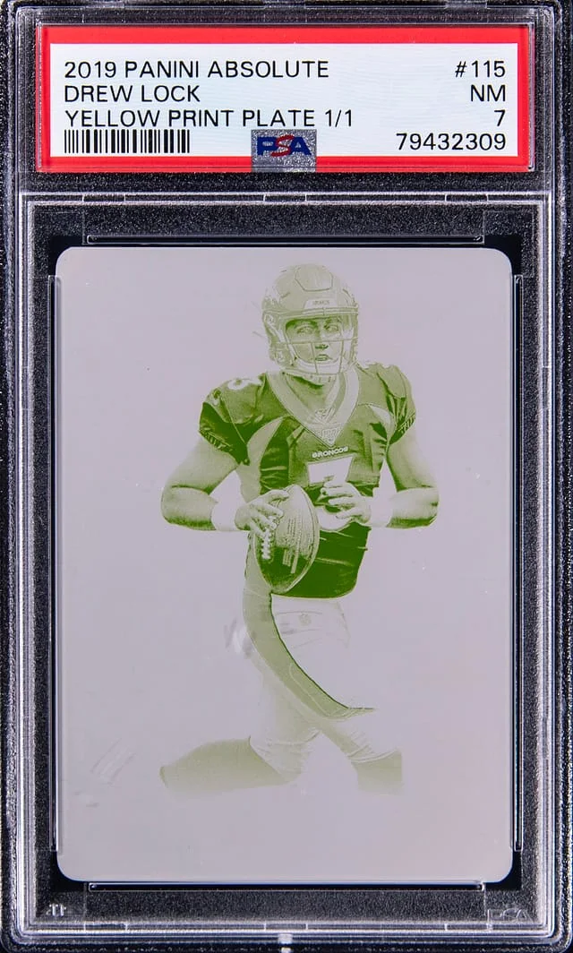 2019 Panini Absolute Drew Lock Yellow Printing Plate #115 card image