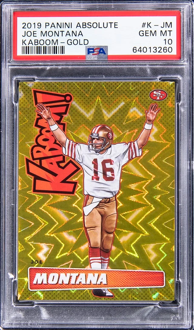 2019 Panini Absolute Joe Montana Kaboom! Gold #K-JM card image