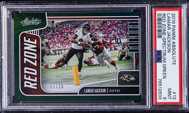 2019 Panini Absolute Lamar Jackson Red Zone Spectrum Green #13 card image
