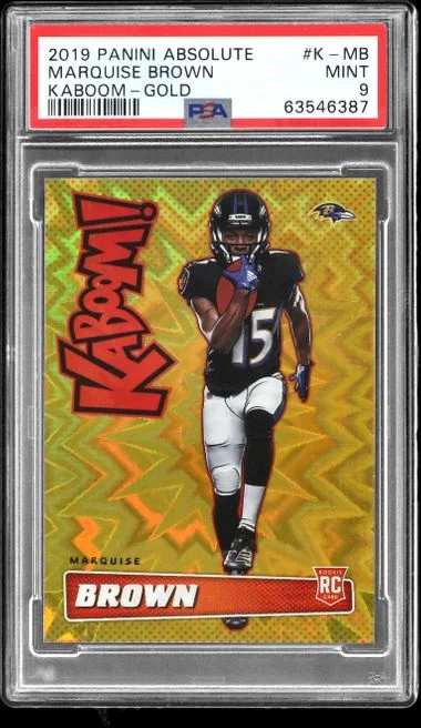 2019 Panini Absolute Marquise Brown Kaboom! Gold #K-MB card image