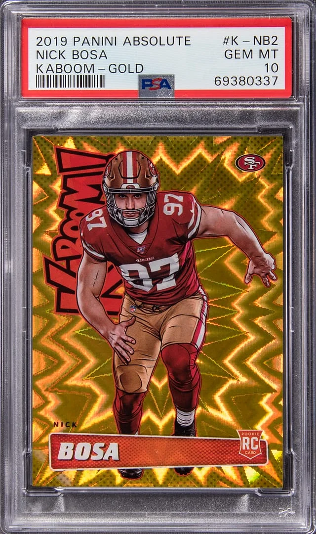 2019 Panini Absolute Nick Bosa Kaboom! Gold #K-NB2 card image