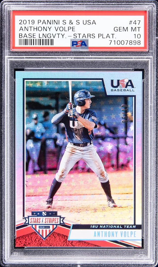 2019 Panini Anthony Volpe Stars & Stripes USA Base LNGVTY. - Stars Plat #47 card image