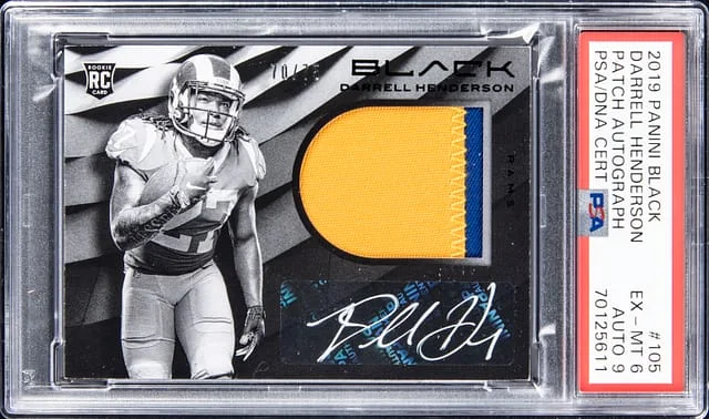 2019 Panini Black Darrell Henderson Patch Autograph #105 card image