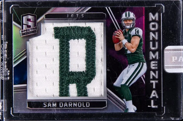 2019 Panini Black Sam Darnold Patch - Panini Encased Box '18 Panini Spectra Monumental Memorabilia Nebula 'Black Box #12 card image
