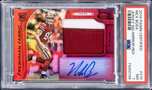 2019 Panini Certified Nick Bosa Jersey Signature Mirror Red #210 card image