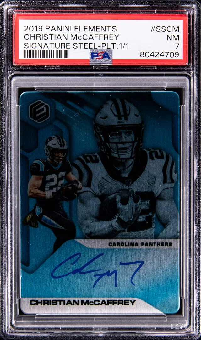 2019 Panini Christian McCaffrey Elements Signature Steel Plate #SS-CM card image